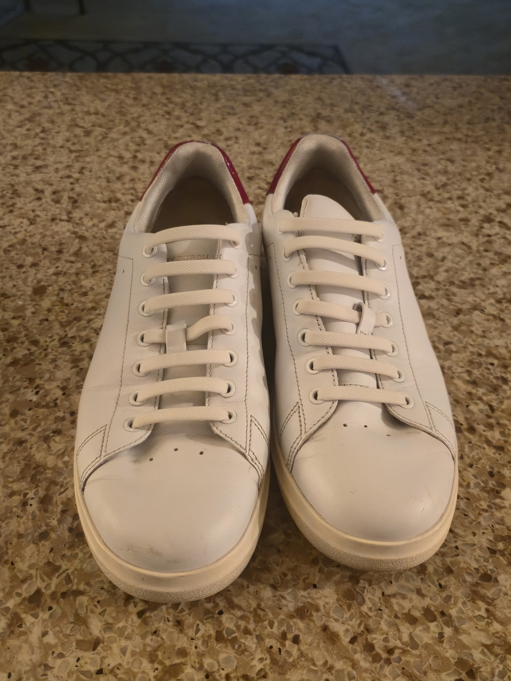 Womans White Leather Sneakers with Red Accent
